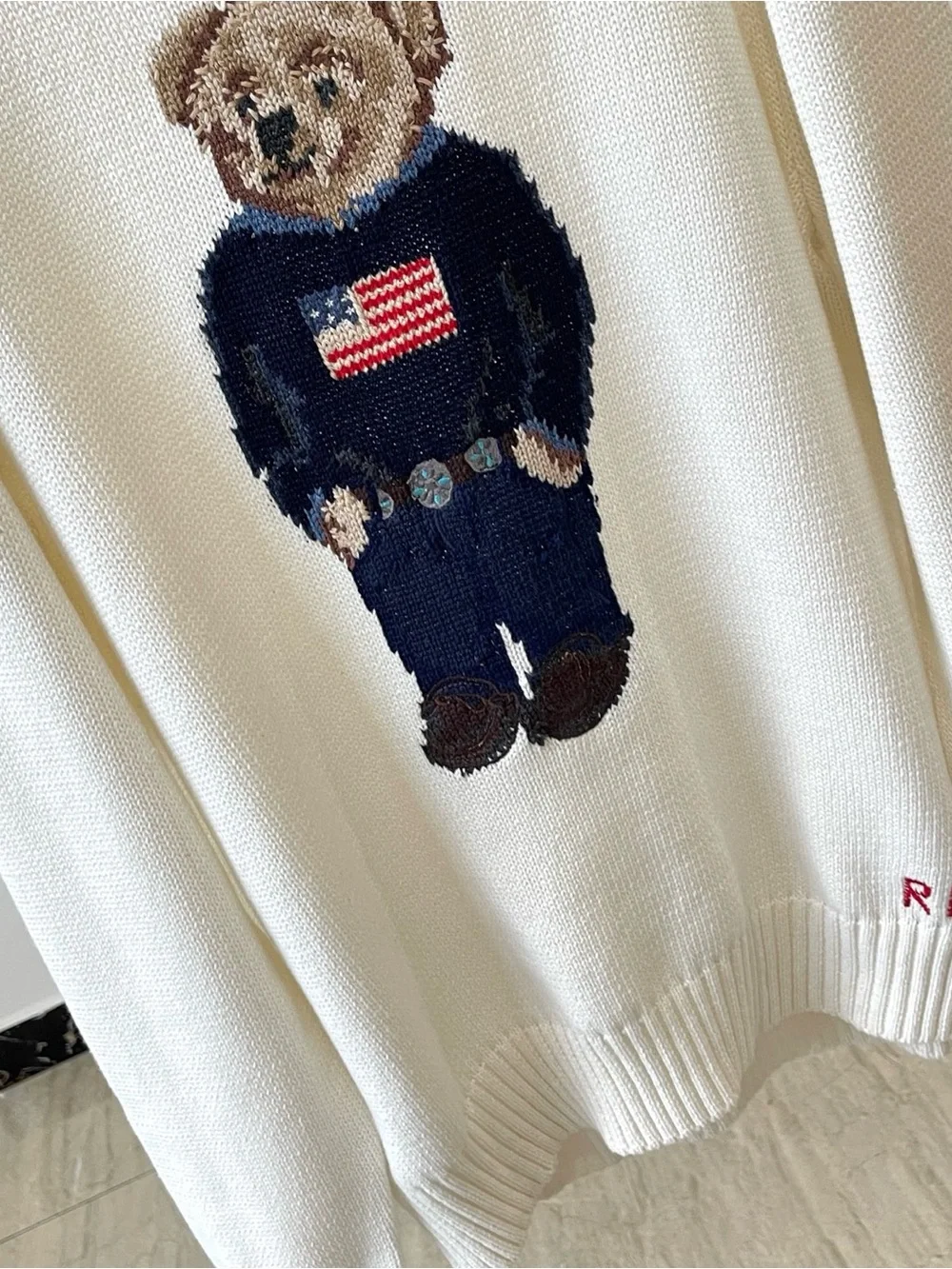 Polo by Ralph Lauren Cream Sweater with Bear Intarsia Large‎ L